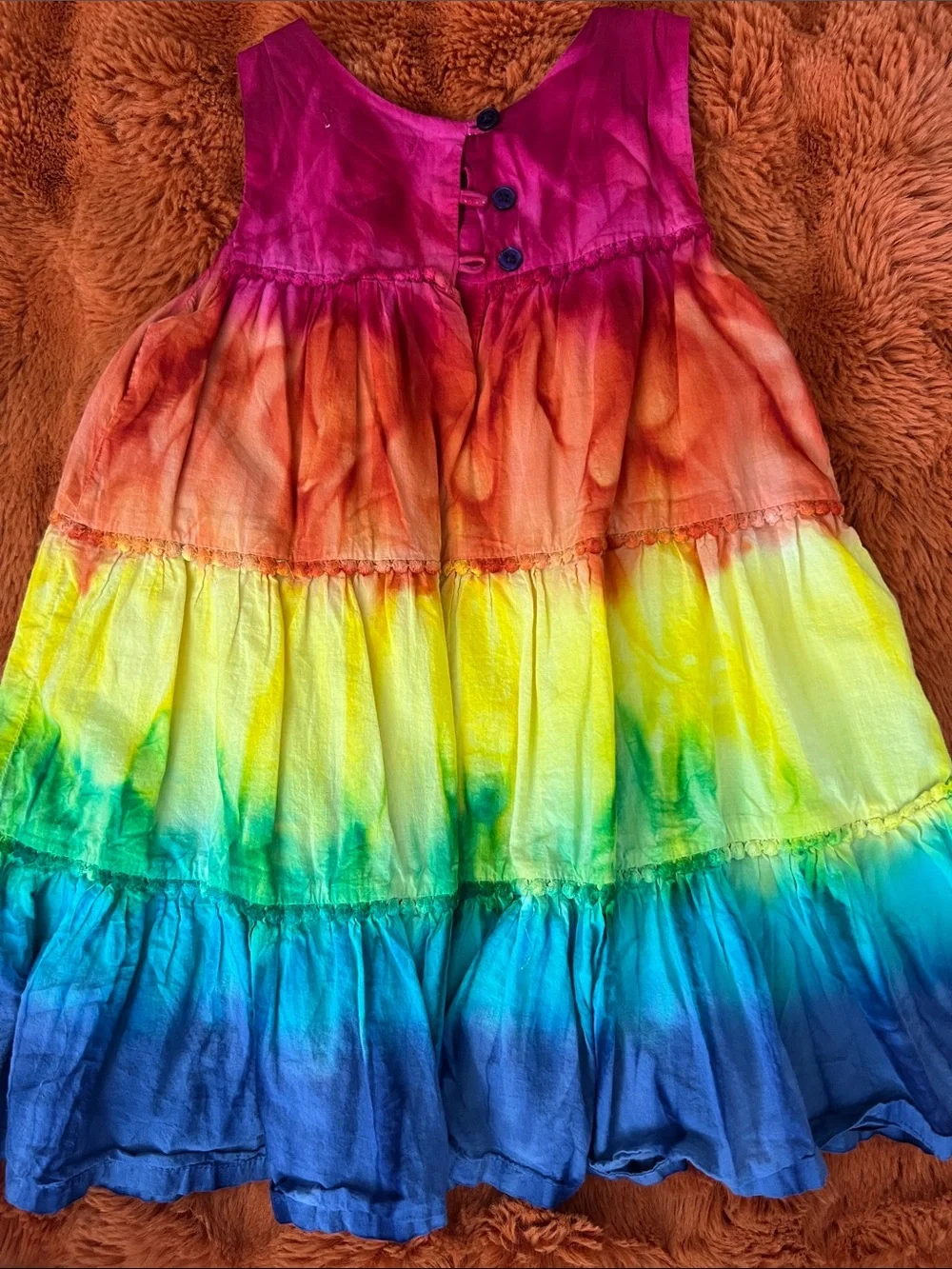 Kids Rainbow Tie-Dye Tiered Dress - Multicolor